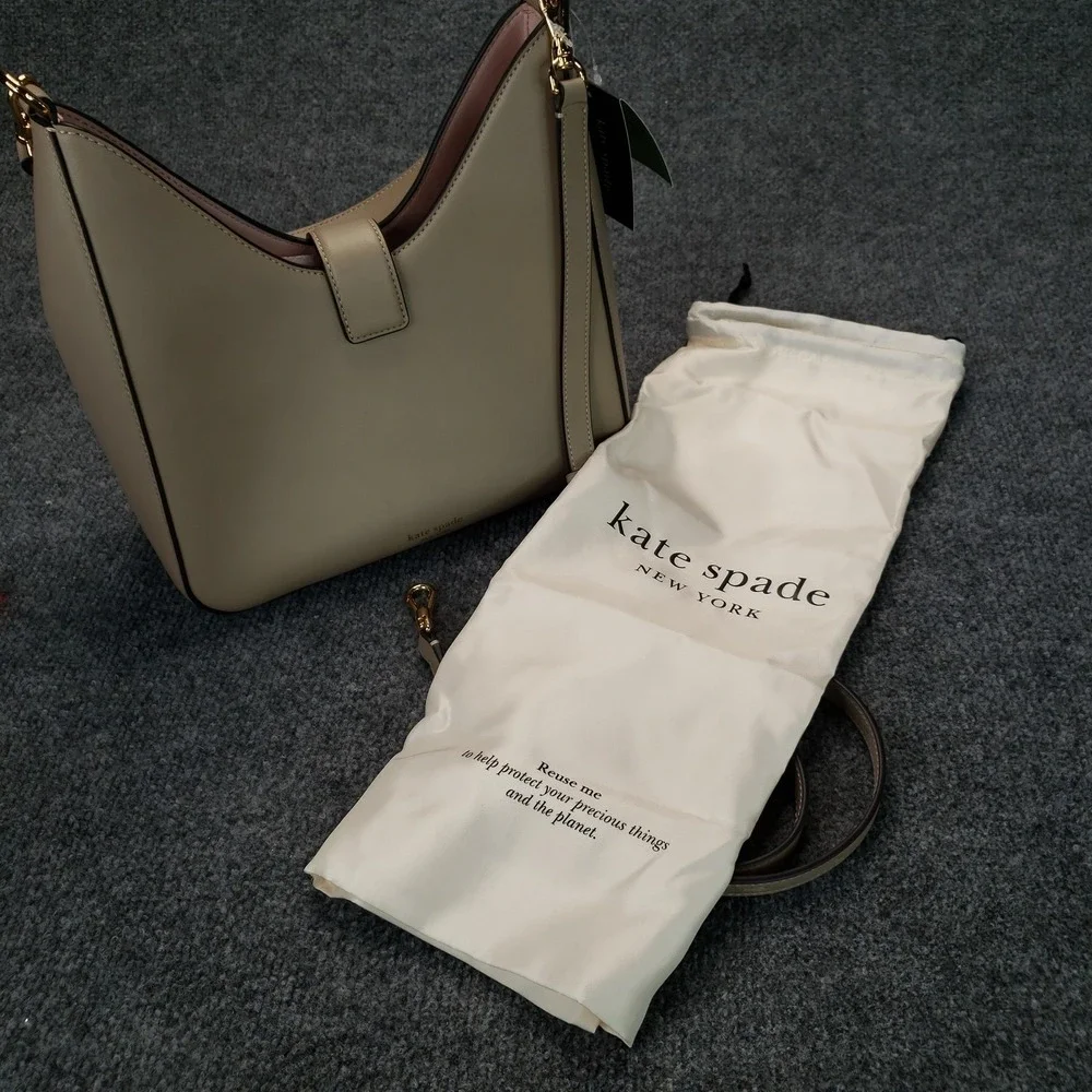 Kate‎ Spade Dakota Hobo Bag Womens Small Beige Leather Pink Lining Dust Bag